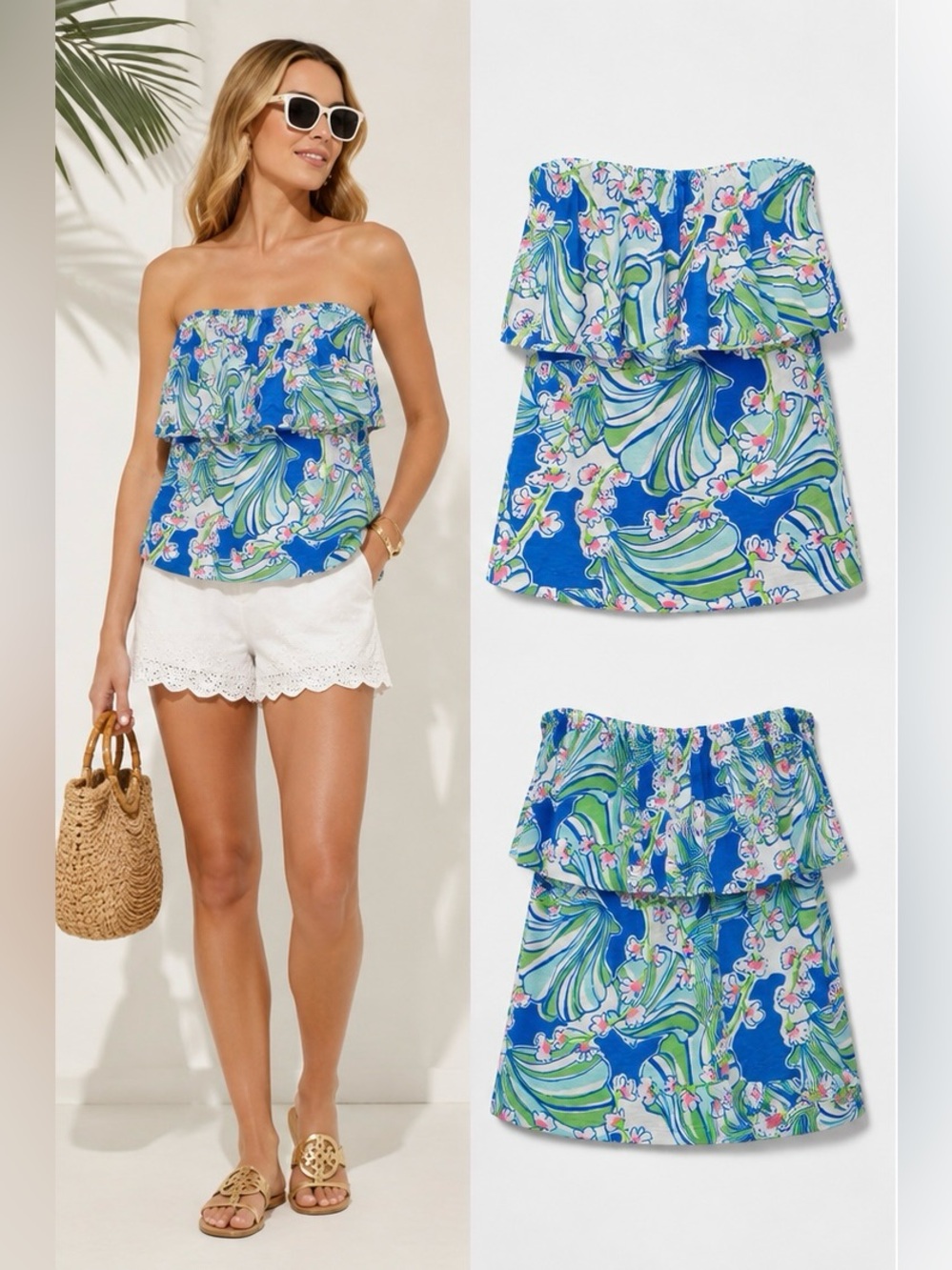 Lilly Pulitzer Wiley Ruffle Tube Top Bay Blue Coasting Print Small
